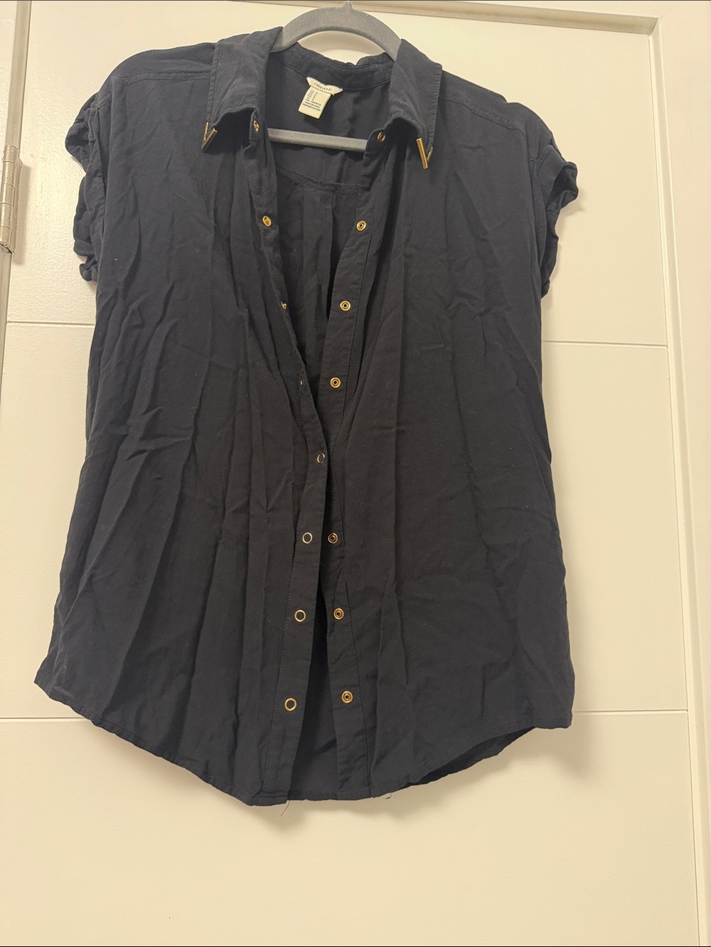 Forever 21 Navy Short Sleeve Button-Down Shirt with Gold Hardware